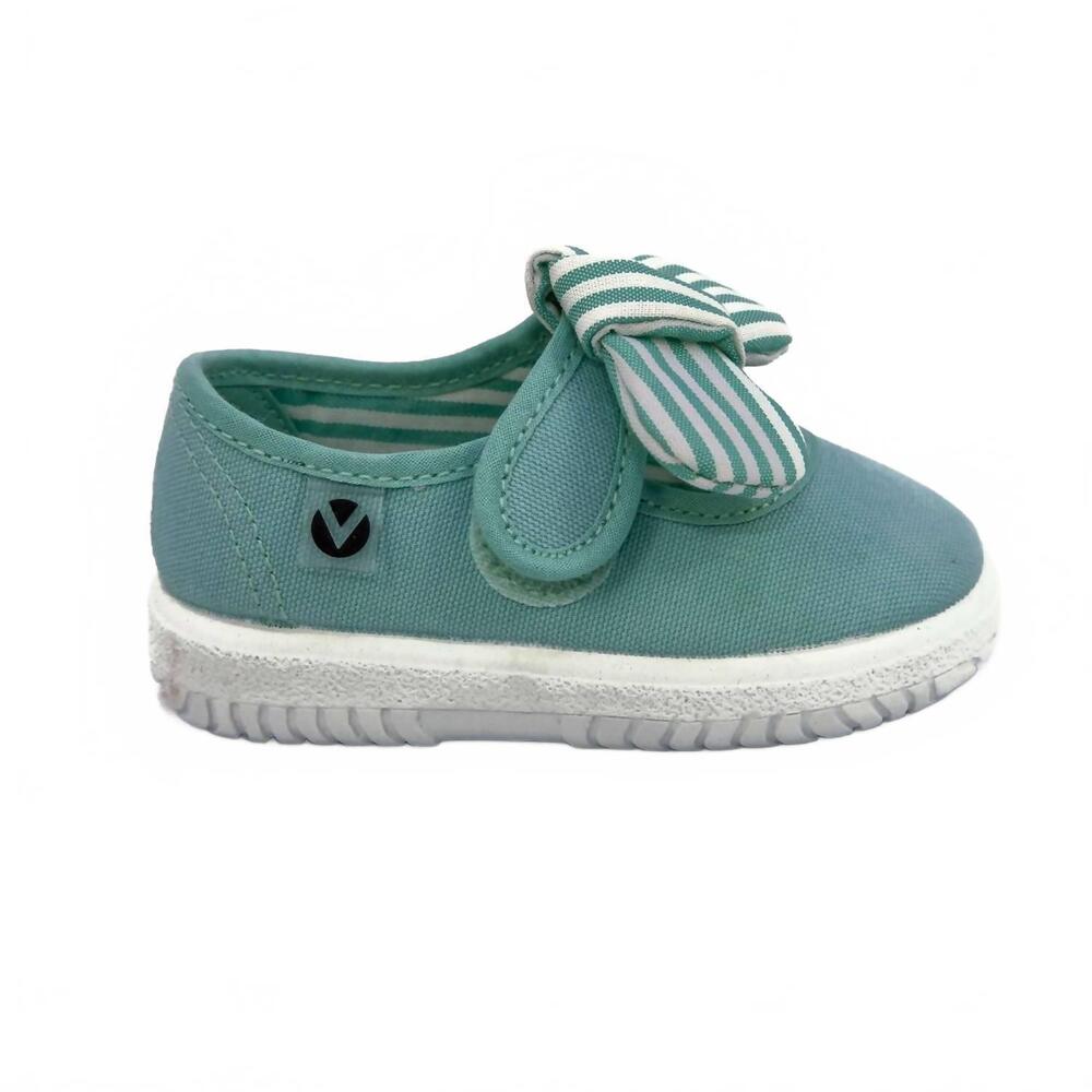NEW VICTORIA girls' slip on canvas bow shoes in mint